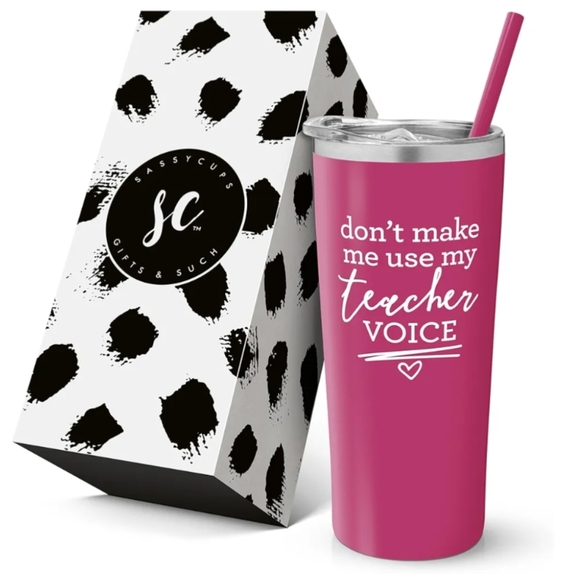 SassyCups Stainless Steel Don't Make Me Use My Teacher Voice Tumbler Pink 22 oz - Picture 1 of 8
